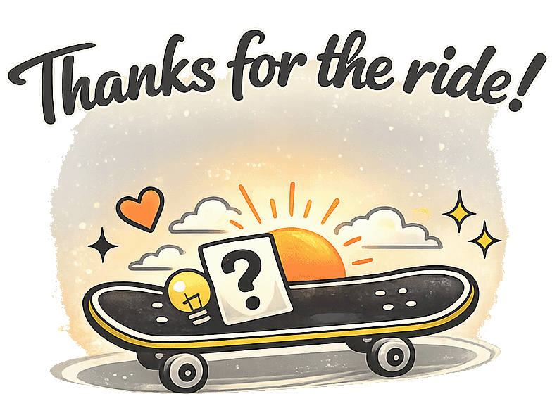 Thanks for the ride — Skate Trivia sunset graphic